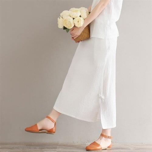 Chinese Folk Style Retro New Hot 2020 Thin Linen Cotton Skirt Summer Loose Elastic Waist Female White Skirt Woman Plus Size 7XL