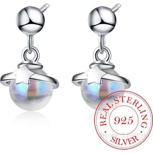 100% 925 Sterling Silver Engagement Colorful Round Ball Star Stud Earrings For Women Jewelry & Accessories 2020 Drop Shipping