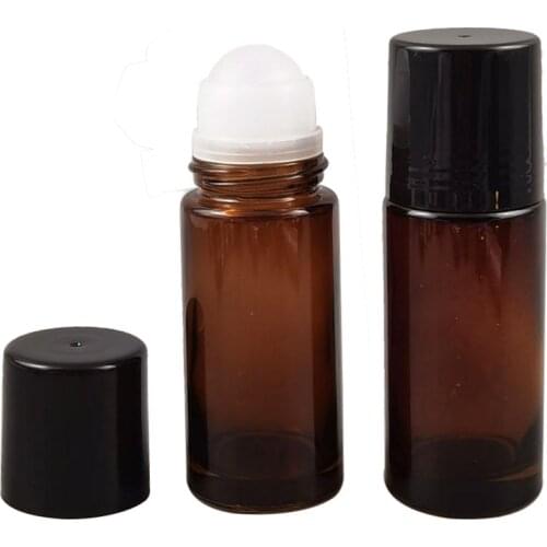 12pcs/lot 30ml 50ml Amber Glass Roll On Bottle For Essential Oil Roller Bottle Refillable Perfume Vial Containers with Black Lid