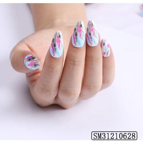 24pcs White False Nails Color Blooming Nail Art Glue Type Removable Long Paragraph Fashion Manicure Fully Covered Nail Decor