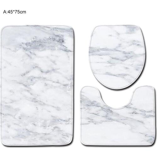 3Pcs Marble Texture Toilet Lid Cover Floor Carpet Mat Set Home Bathroom Cleaning Decor