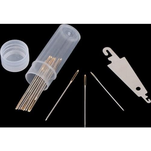 30pcs Home DIY Sewing Accessories 3.4cm/3.7cm/4.1cm Hand Sewing Needles Gold Eye Embroidery Cross Stitch Needles With Threaders