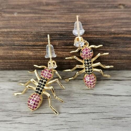 4Pairs Fashion micro pave Crystal CZ gold ant insect charm dangle earrings for women jewelry Xmas gift ER1111