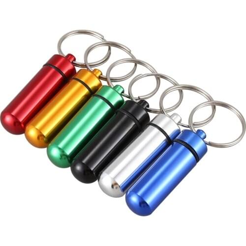 6pcs Waterproof Aluminum Pill Box Case Bottle Cache Drug Holder Keychain Container Colorful