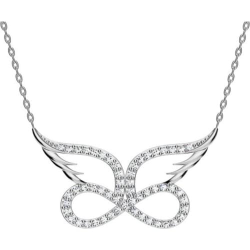 925 Sterling Silver Women Necklace Angel Wing Infinity Zircon Stone Gift Birthday Precious Pendant Stylish Chain Luxury Cool