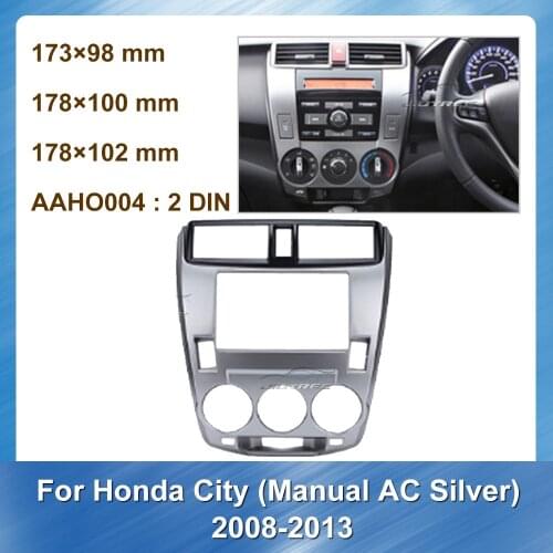 2 Din Car Radio audio Fascia For Honda City Manual AC silver 2008-2013 Car DVD Frame Fascia Install Panel Dash board Trim Kit