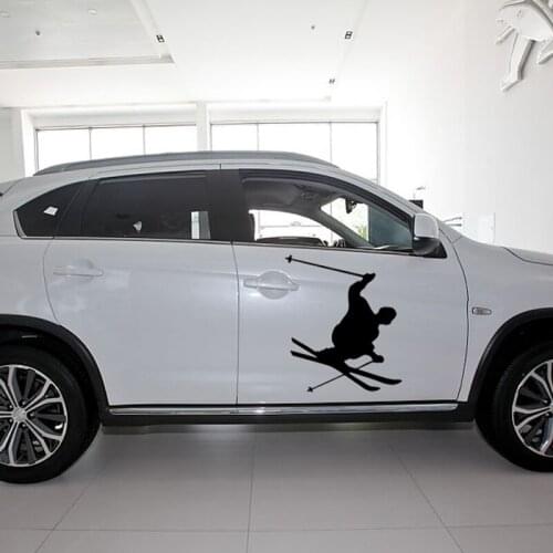 58cm x 41.4cm 2 x Skier Skiing Jump Turn Skis Pole Male Graphic(one For Each Side)Car Sticker For Door Side Vinyl Decal 8 Colors