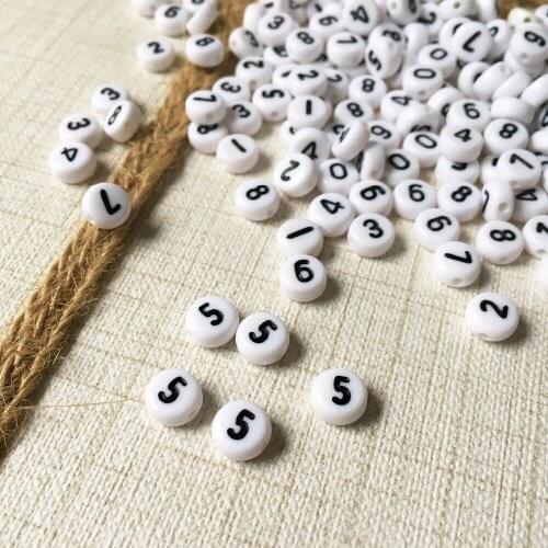 Free Shipping 500pcs 4*7MM White with Black Numbers Acrylic Spacers Beads Single Character Number 5 Alphbet Character Beads