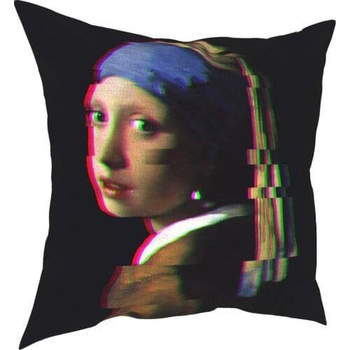 Glitched Girl With The Pearl Earring Pillowcase Printing Polyester Cushion Cover Decoration Pillow Case Cover 40*40cm