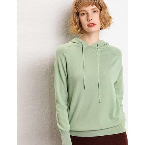 Thoshine Brand Spring Autumn Women Knitted Hoodies Hooded Sweatshirt Basic Solid Color Female Casual Pullovers Knitwear Jumpers