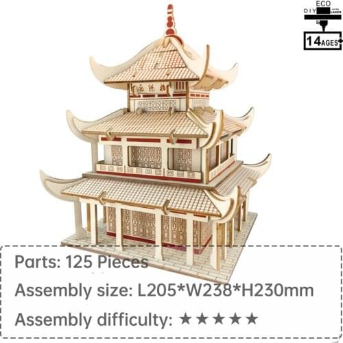 Yueyang Tower 3D wooden jigsaw puzzle wood toys for children learning toys for children jigsaw puzzle DIY assembly toy