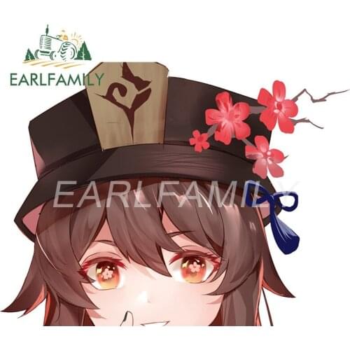 EARLFAMILY 13cm x 9.8cm for Hu Tao Car Stickers Waterproof Cute Decals Car Accessories Funny Laptop Motorcycle Decor Car Label