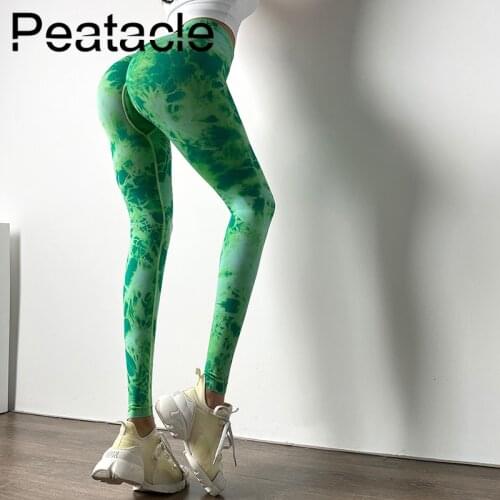Peatacle Stretchy Yoga Pants Womens Tie Dye High Waist Quick Dry Fitness Leggings Running Sports Gym Clothing