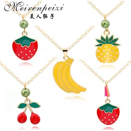Enamel fruit apple mango banana strawberry cherry necklace choker chain pendant necklace fashion costume jewellery boutique