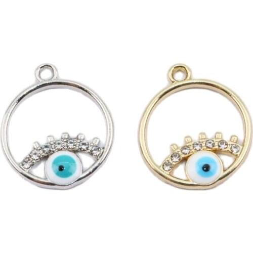 Eruifa 6pcs 16mm Beautiful Rhinestones Eye Epoxy Enemal Coin Zinc Alloy Necklace,Earring Bracelet Jewelry DIY Handmade