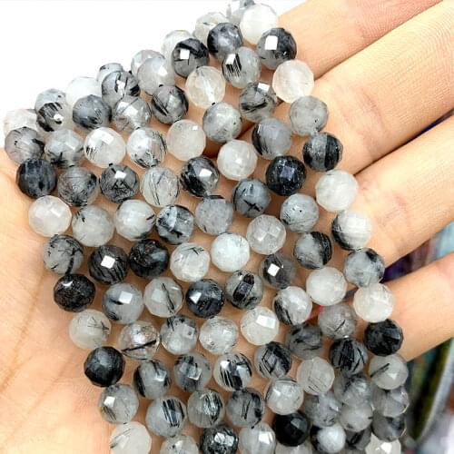 Wholesale Faceted Black Rutilated Quartz 100% Loose Natural Round Stone Beads For Jewelry Making DIY Bracelet 6/8/10MM 15