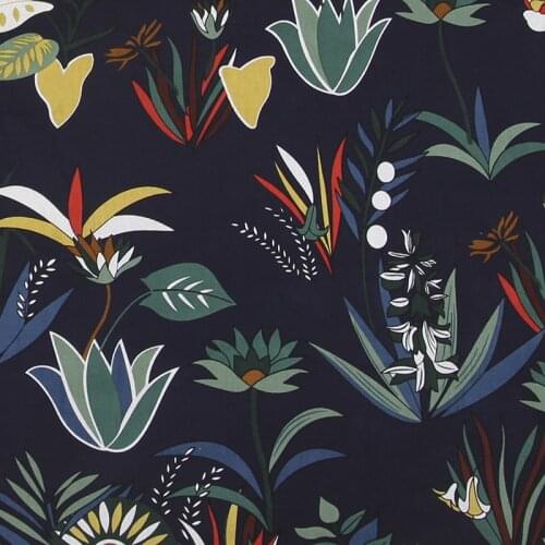 HLQON 100% cotton sateen Plant flowers style fabric for DIY sewing women clothing wedding dress upholstery tissue