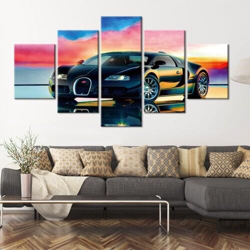 Car Pictures 5 Panels Wall Art Painting on Canvas Home Decor Giclee Artwork Popular Canvas Pictures For Living Room