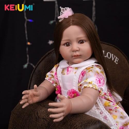 KEIUMI 22Inch Reborn Dolls Baby Soft Touch Cloth Body Rooted Fiber Hair For Children Birthday Present Xmas Gift