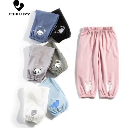 2021 Spring Summer Kids Boys Girls Thin Anti Mosquito Pants Baby Cute Cartoon Panda Print Cotton Linen Bloomers Pants Trousers