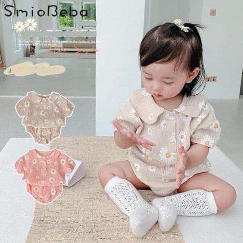 Baby Girls Summer Outfits Two Pieces Suit Daisy Pattern Turn Down Collar Shirt Top Shorts Pants 2pcs Sets Survetement Enfant Kid