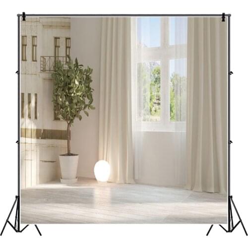 Laeacco Modern Living Room Window Plant Curtains Photography Backdrops Photo Backgrounds Portrait Photocall Photo Studio Props