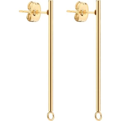 Minimalist Layering Jewelry Long Thin Geometric gold tone Stick Post Earrings