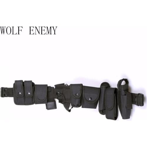 Multifunctional Security Belts Tactical Military Training Polices Guard Utility Kit Duty Waist Support with Pouch Set Black