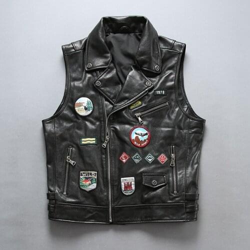 Fashion Locomotive Style Genuine Motorcycle Biker Waistcoat Cowhide Short Slim Fit Real Leather Vest