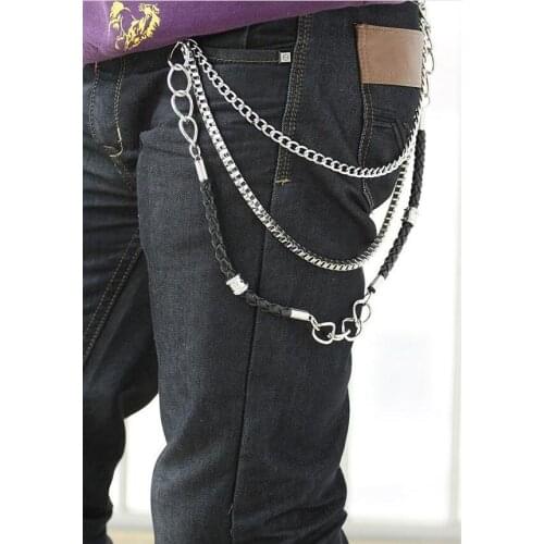 Fashion Men Heavy Gunmetal and Leather Joint Biker Skull Wallet Key Chains punk Key Chain Rock Skeleton Hip Hop Jeans Chain