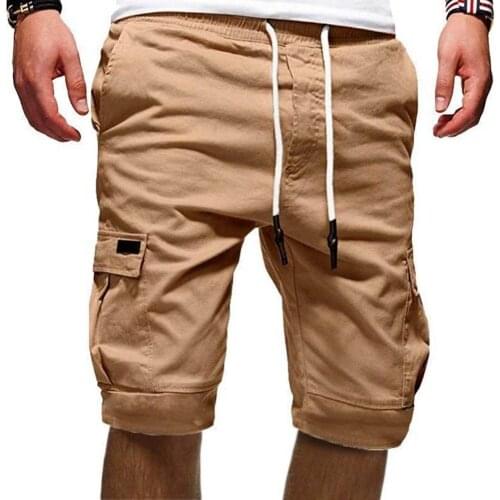 60%HOTSummer Casual Men Solid Color Cargo Shorts Multi-Pockets Drawstring Fifth Pants