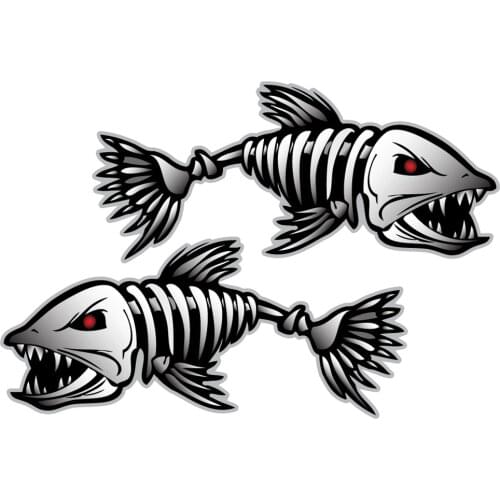 Car Styling Skeleton 2pcs Skeleton Fish Boat Decals Stickers Fishing Boat Graphics Water Sports Rowing Boat Car Window Accessory