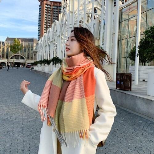 Autumn winter warm temperamental new arrival high quality vintage elegant plaid cute casual colorful knit lovely tassel scarf