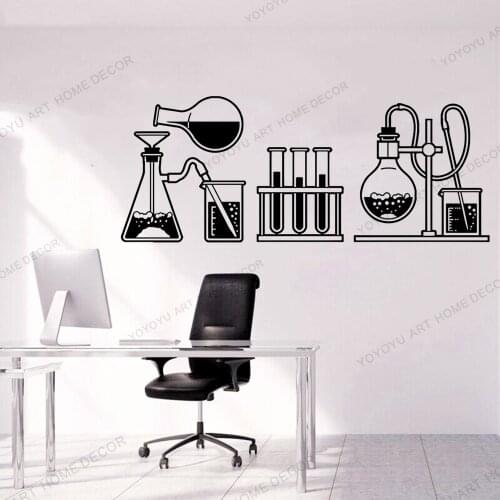 Office Research Wall Decal Glass Flasks Home Classroom Art Decor Vinyl Wall Sticker Chemical Laboratory Decoration Poster rb631