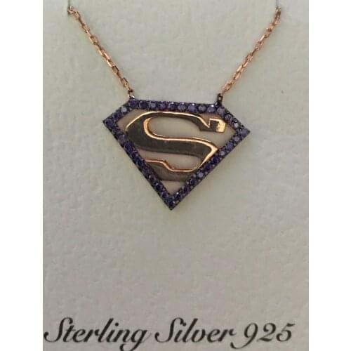 STERLING SILVER 925 NECKLACE WITH SHAPE ELEGANT VERY STYLISH LETTER S AROUND PURPLE STONE PATTERNED STERLING SILVER 925 NECKLAC