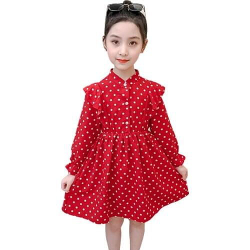Girls Dress Dot Pattern Girl Child Dress Casual Style Children Dress Spring Autumn Costume For Girls 6 8 10 12 14