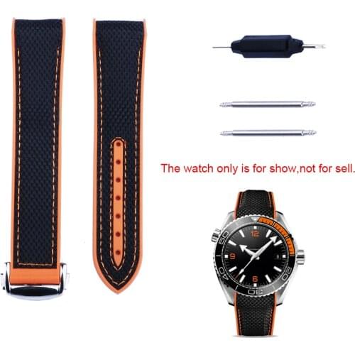 Rolamy 20 21 22mm Black Orange Rubber Watch Band Strap For Omega Seamaster Planet Ocean 300m 600m 43.5mm/ 600m 45.5mm