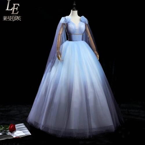 Luxury light lavender shoulder bowknot veil long cloak royal queen long dress medieval Renaissance Victoria ball gown