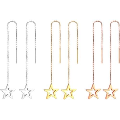 BONISKISS Womens Earrings Unique Design Star Simple Long Fringed Earrring Stainless Steel Jewelry Ladies Aros Mujer Oreja