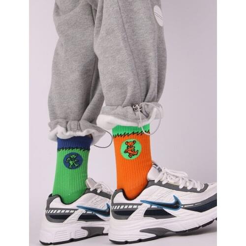 Street Fashion Cotton Adult Middle Calf Crew Socks Creative Funny Dunk Dancing Bibs Bear Cotton Harajuku Skateboard Cute Happy