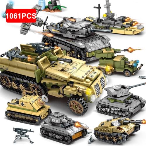 1061PCS Military Tank Chariot Building Blocks Toys Set Vehicle Educational DIY Model for Boy
