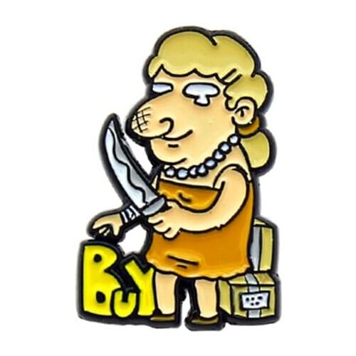 Hands-chopping Women Cartoon Enamel Pins Big Spender NO More Shopping Knife Brooch Alloy Badge for Woman