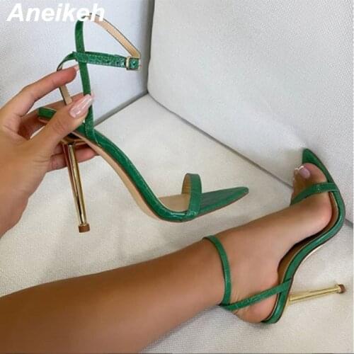 Aneikeh Womens Sandals Fashion Retro Thin Heels Cross-Tied Pointed Toe Elegant Party Narrow Band Print Plaid Shoes 2021 Summer