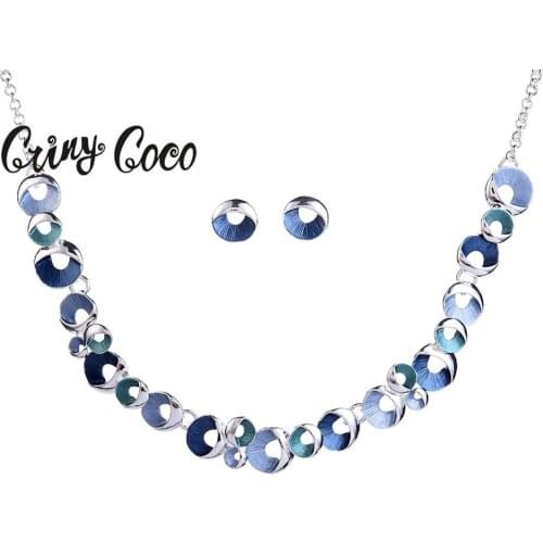 Cring Coco 2019 Fashion Pendant Necklace Set Silver Color Alloy Geometry Stud Earrings Women Wedding Jewelry Sets for Bride New