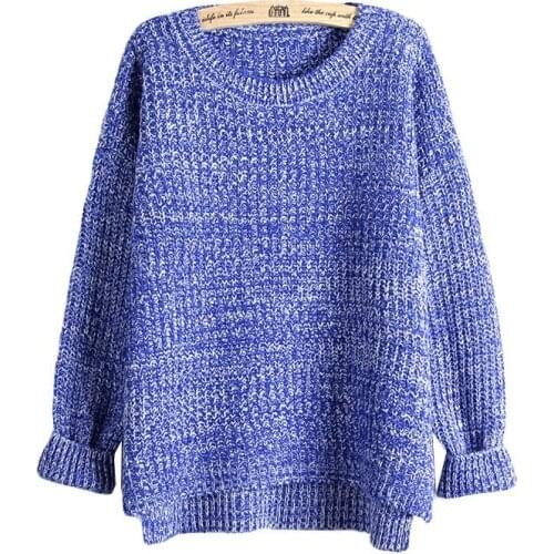 Brand New 2019 Autunm Winter Solid Tops Fashion Knitted Sweater Women Loose O-Neck Long Sleeves Sweaters and Pullover