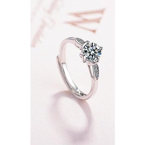 CHR18 925 Silver Elegant Shine Cubic Zirconia Star Ladies Finger Rings Jewelry Women No Fade Open Wedding Ring Gift