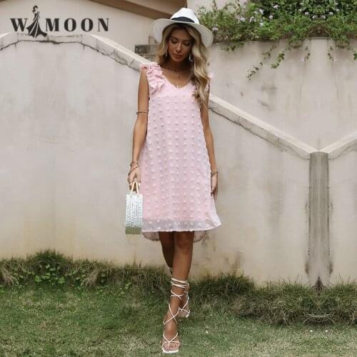 Summer New Loose Pink Solid Color V-neck Stitching Vest Suspender Sweet A-LINE 3D Decoration Knee-Length Tank Woman Dress