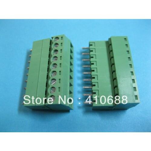 10 Pcs Per Lot Screw Terminal Block Connector 3.5mm 9 way/pin Green Color Pluggable Type HOT SALE High Quality