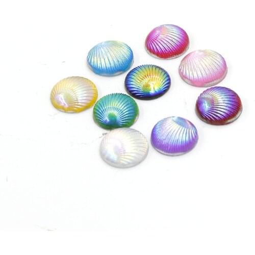 20pcs/lot Colorful Sea Shell Design Cabochon 10mm Round Flatback Resin Embellishment Cabochon Bead Fit DIY Earring Jewelry Make