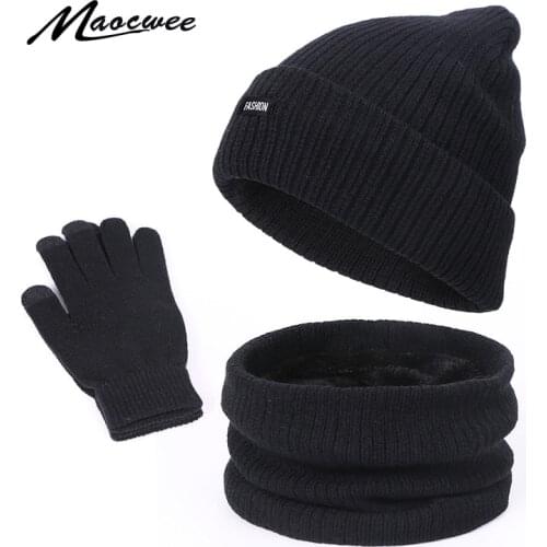 3pcs/set Scarf Hat Gloves Set Three-Piece Winter Warm Set Fleece Slouchy Beanie Hats Scarves Warm Clothing Knitted for Men Women